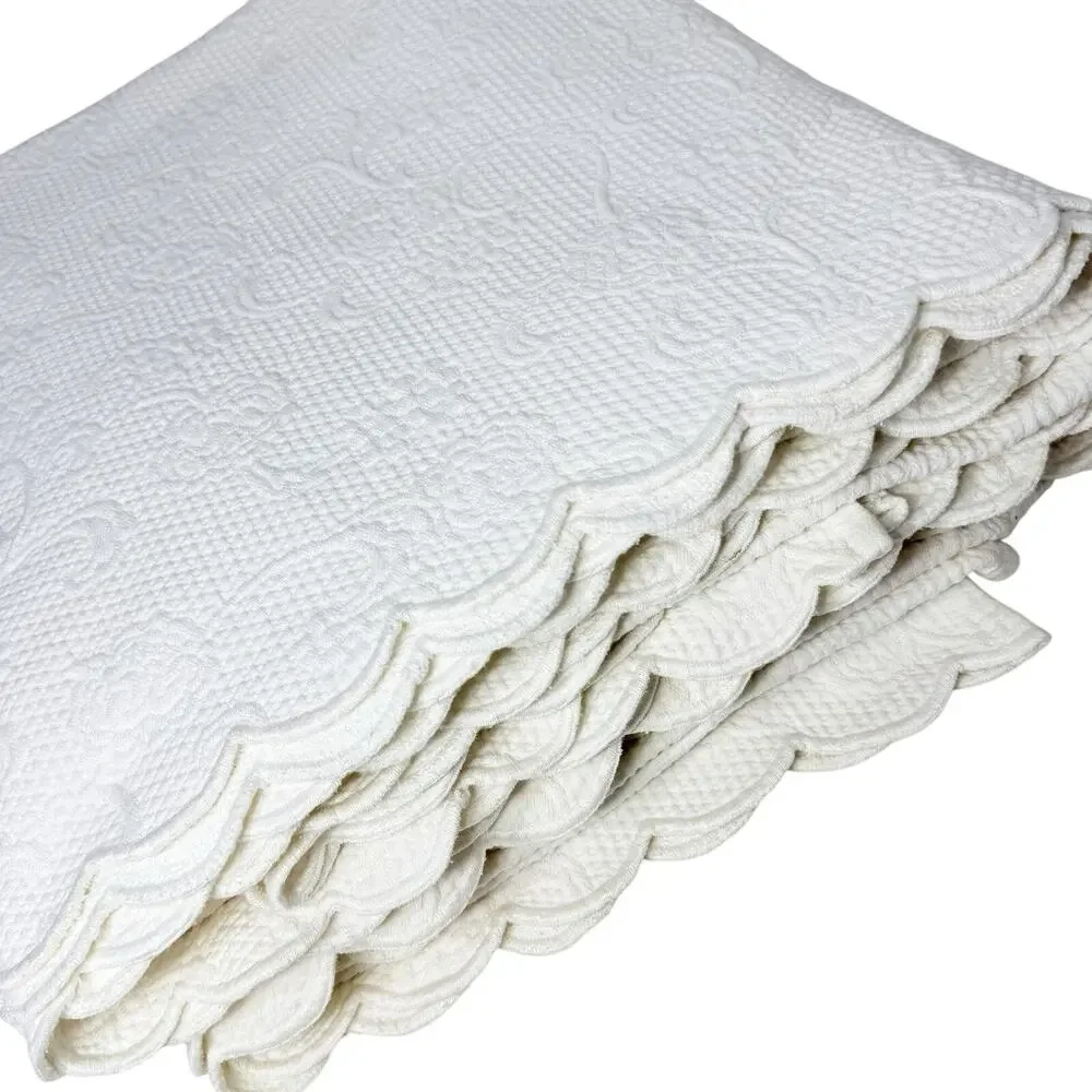 SFERRA Alice Coverlet Set (2) TWIN 69”x88” White Floral Matelasse Scalloped EUC
